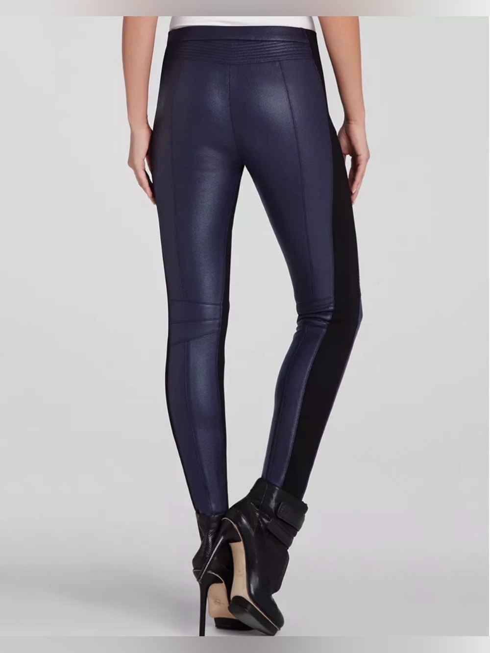 BCBGMaxAzria Black/Navy Combo Kalin Motorcycle Faux-Leather Skinny Legging Med - Picture 2 of 12